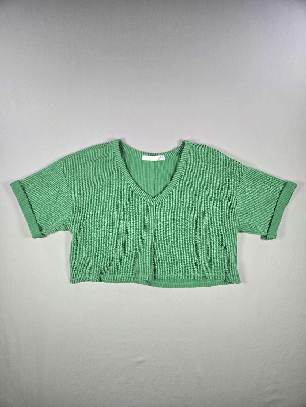 Altar'd State Green Ada Ribbed Boxy Cropped Tee XS